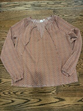 GAP Women's Rust and Cream Printed Long-Sleeve Blouse
